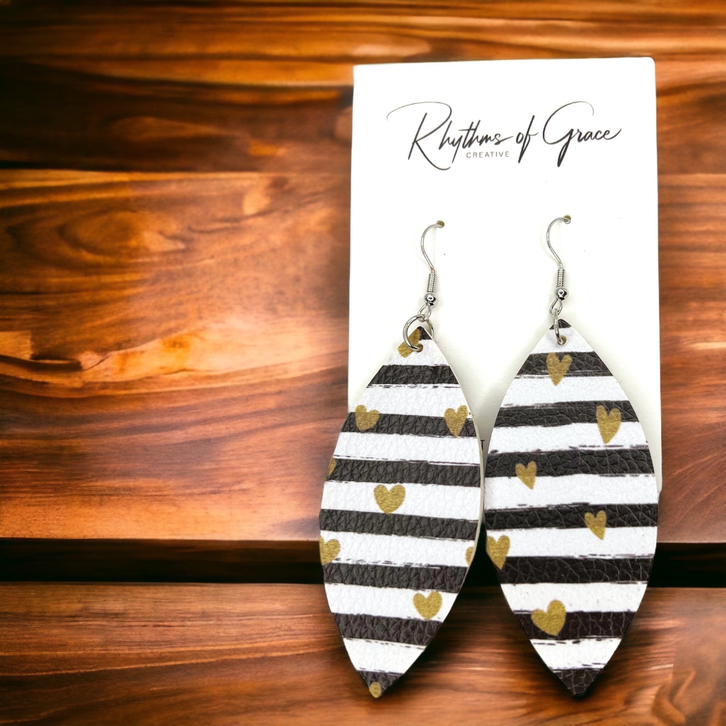 Bold Stripes & Golden Hearts – Chic Dangle Earrings That Turn Heads - Rhythms of Grace Creative
