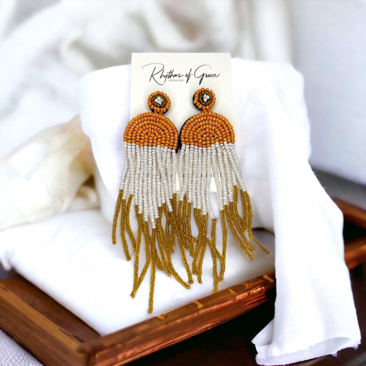 Autumn Beaded Boho Earrings - Fall Earrings, Autumn Accessories, Beaded Earrings, Boho Accessories, Fall Jewelry - Rhythms of Grace Creative