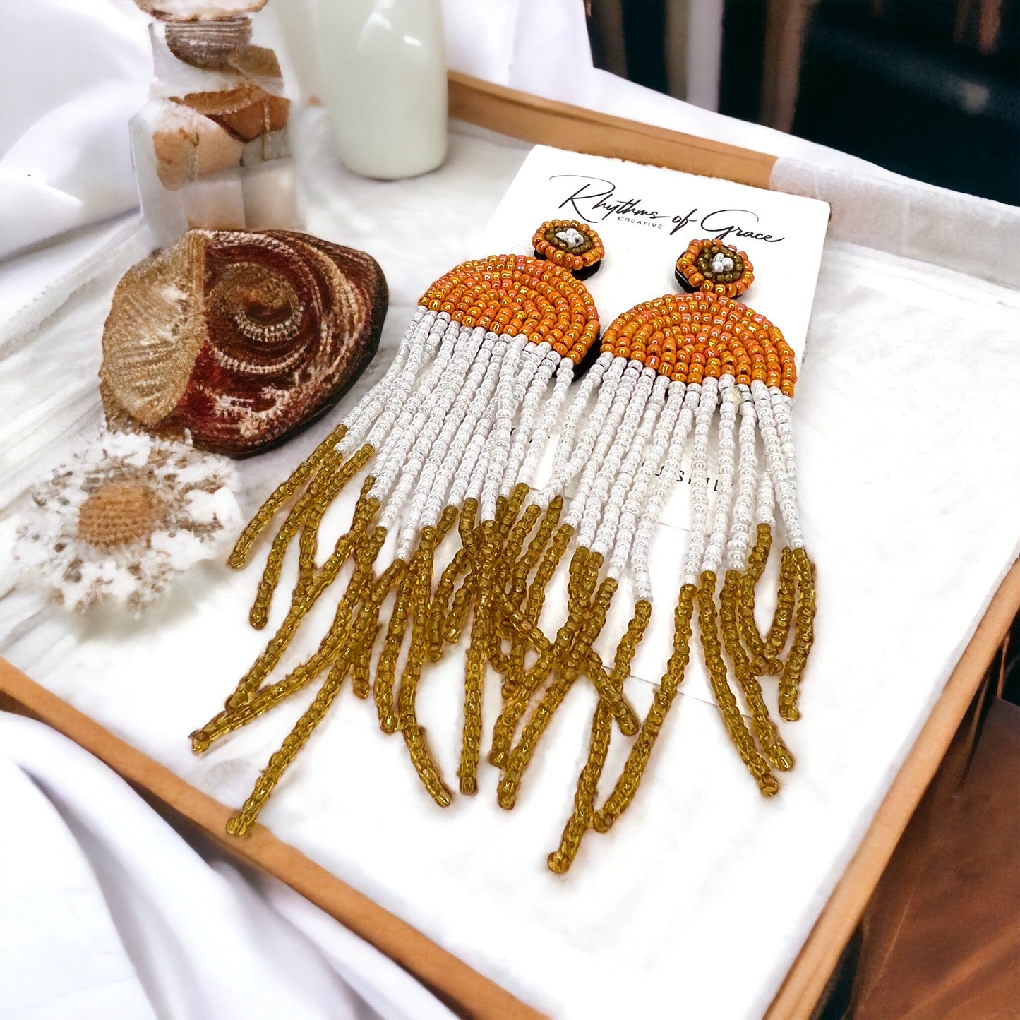 Autumn Beaded Boho Earrings - Fall Earrings, Autumn Accessories, Beaded Earrings, Boho Accessories, Fall Jewelry - Rhythms of Grace Creative