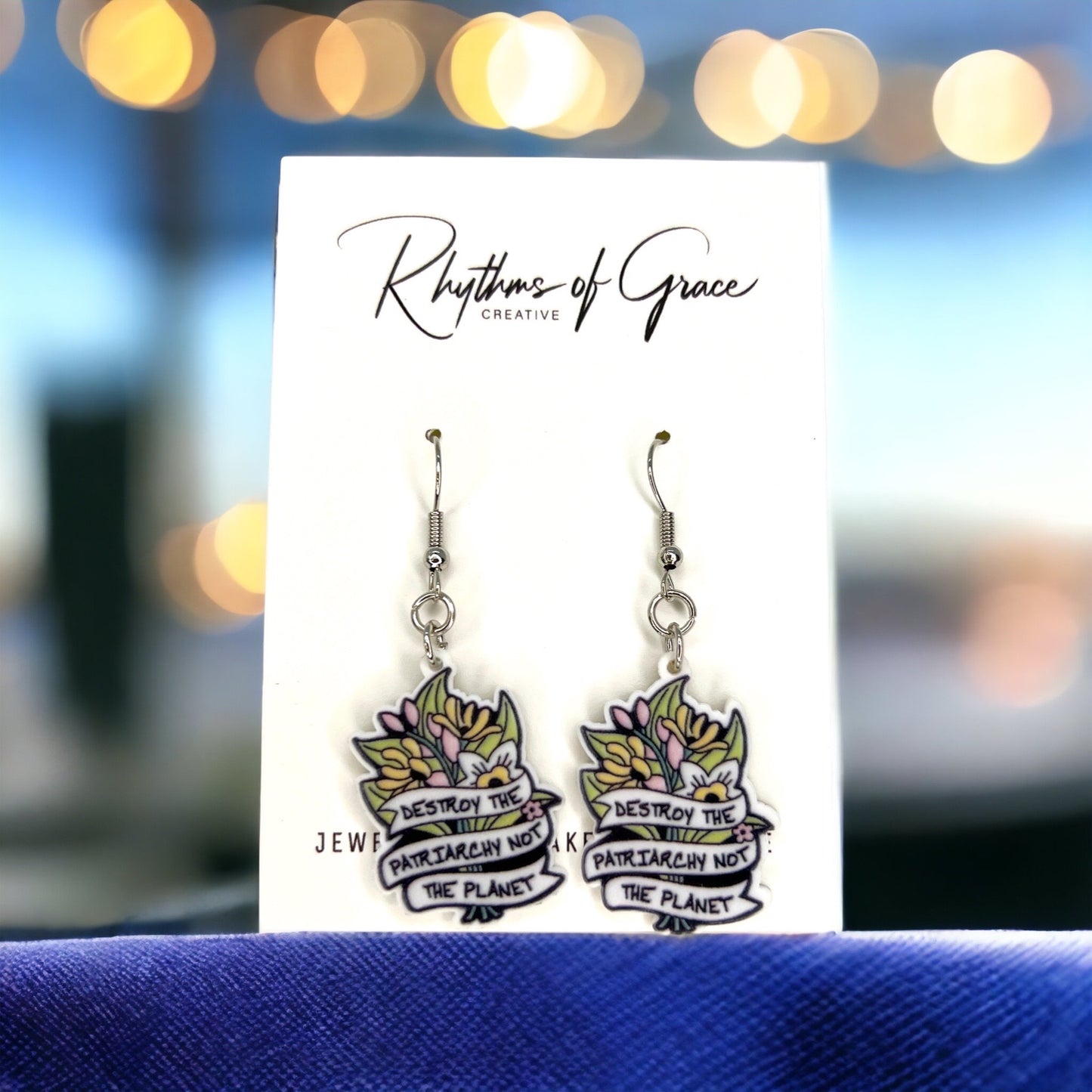 Mother Earth Earrings - "Destroy the Patriarchy Not the Planet" - Rhythms of Grace Creative