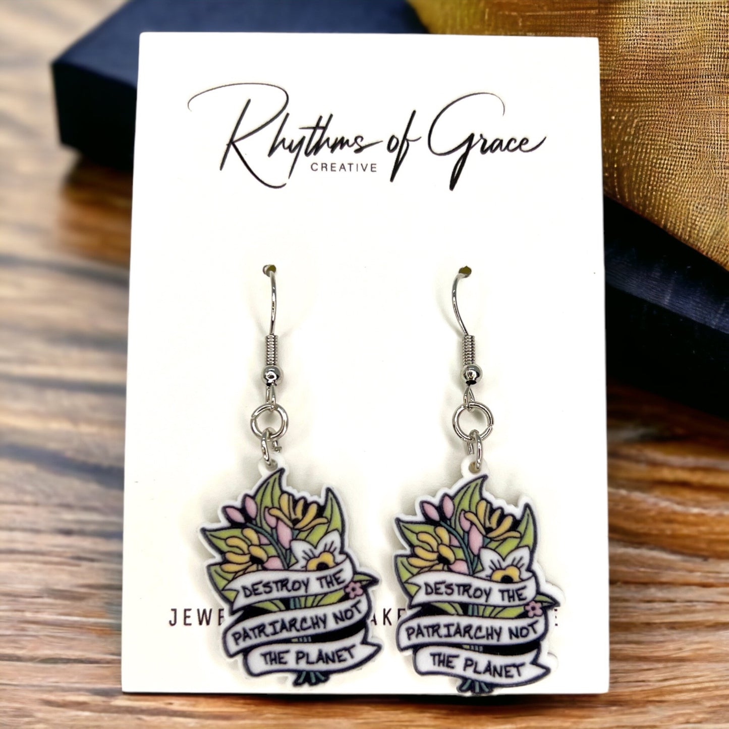 Mother Earth Earrings - "Destroy the Patriarchy Not the Planet" - Rhythms of Grace Creative