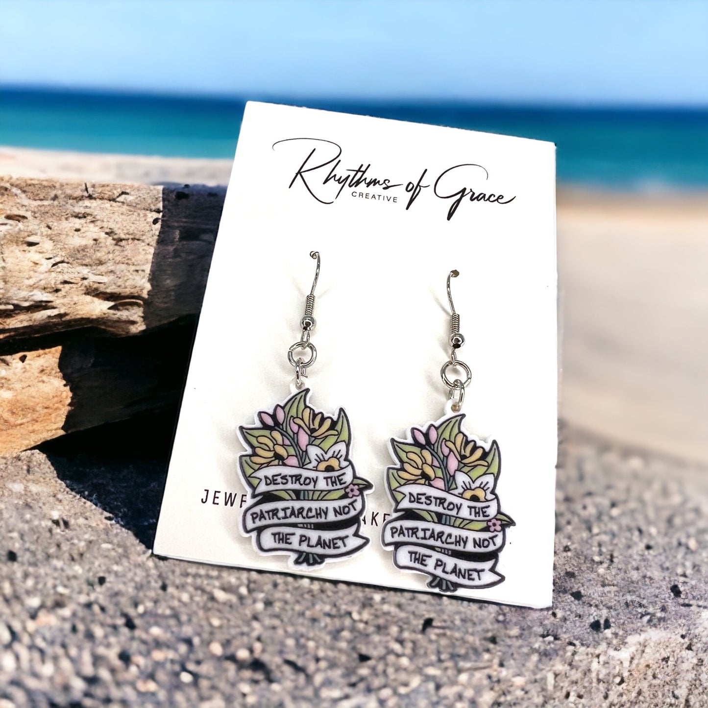 Mother Earth Earrings - "Destroy the Patriarchy Not the Planet" - Rhythms of Grace Creative