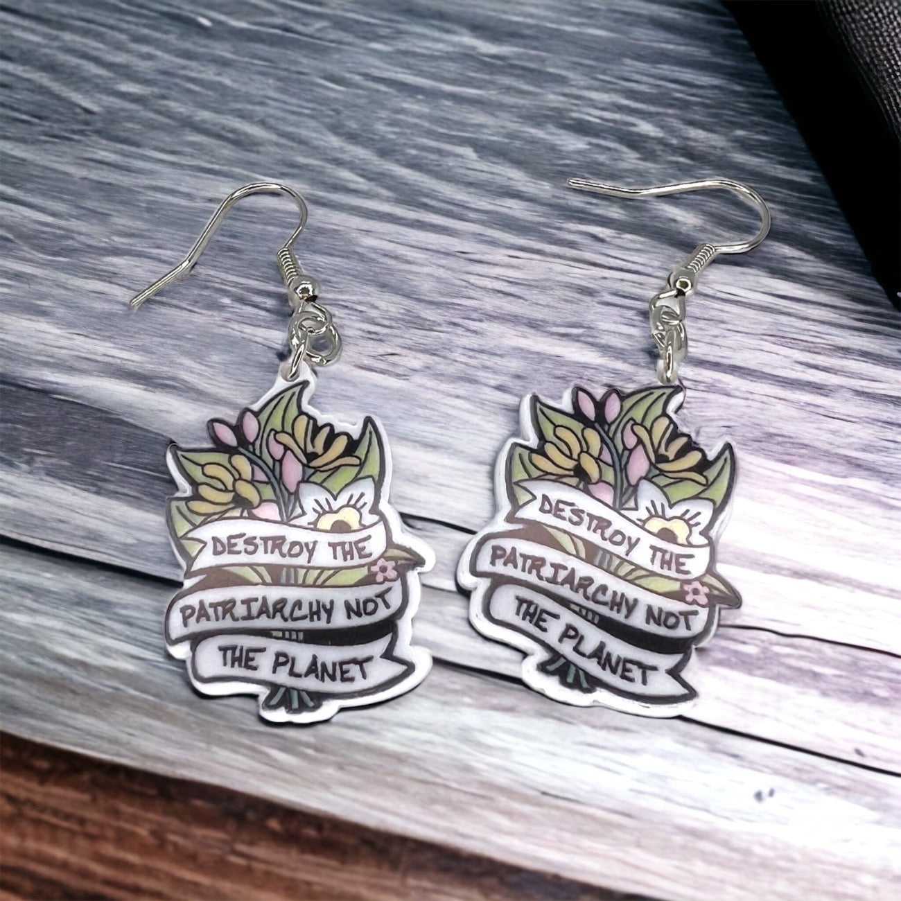 Mother Earth Earrings - "Destroy the Patriarchy Not the Planet" - Rhythms of Grace Creative