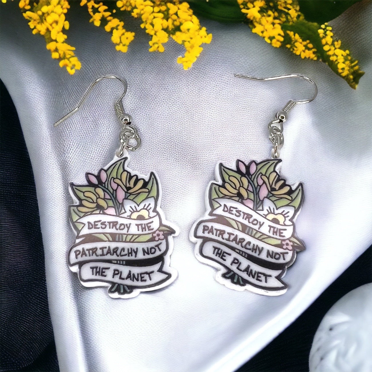 Mother Earth Earrings - "Destroy the Patriarchy Not the Planet" - Rhythms of Grace Creative