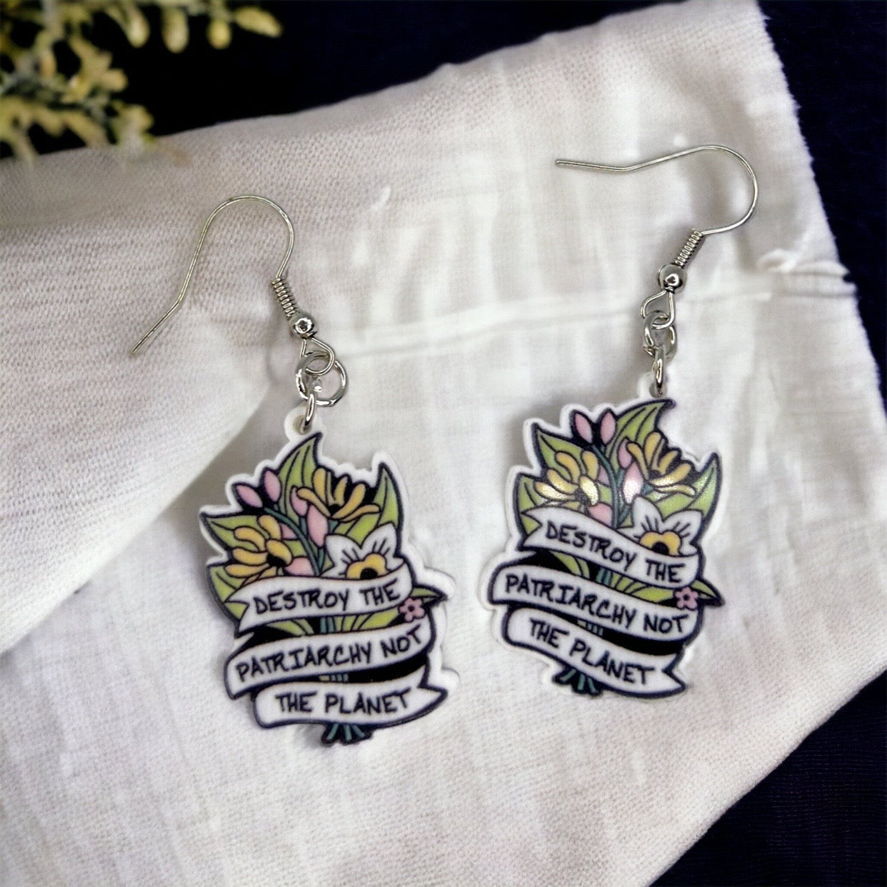 Mother Earth Earrings - "Destroy the Patriarchy Not the Planet" - Rhythms of Grace Creative