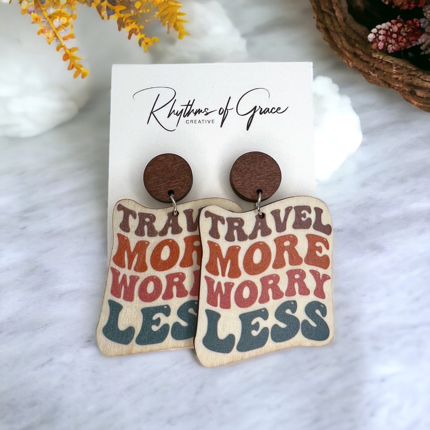 Adventure Awaits – ‘Travel More Worry Less’ Earrings - Rhythms of Grace Creative