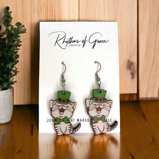 Lucky Cat Earrings - Saint Patrick's Day, Green Earrings, Lucky Earrings, Luck Accessories, St. Patrick's Day