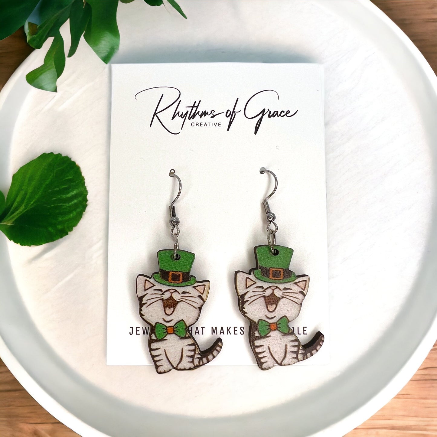 Lucky Cat Earrings - Purr-fectly Festive for St. Patrick's Day! 🍀 - Rhythms of Grace Creative