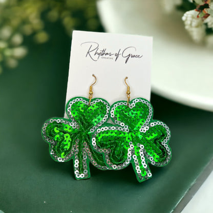 Shamrock Earrings - Four Leaf Clover, Clover Earrings, Saint Patrick's Day, Green Earrings, Lucky Earrings, St. Patrick's Day