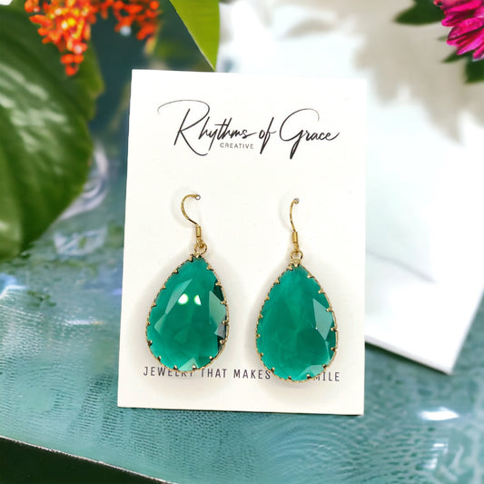 Green Stone Earrings - Four Leaf Clover, Green Earrings, Saint Patrick's Day, Green Rhinestone Earrings, Lucky Earrings, St. Patrick's Day
