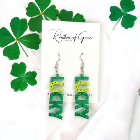Lucky Earrings -Horseshoe Earrings, Green Earrings, Saint Patrick's Day, Green Accessories, Lucky Earrings, St. Patrick's Day