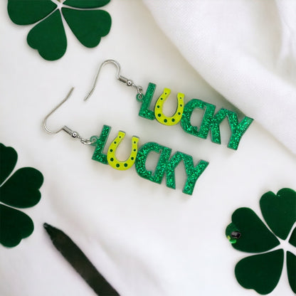 Lucky Earrings -Horseshoe Earrings, Green Earrings, Saint Patrick's Day, Green Accessories, Lucky Earrings, St. Patrick's Day