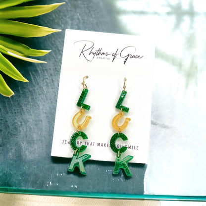 Lucky Earrings - Horseshoe Earrings, Green Earrings, Saint Patrick's Day, Green Accessories, Lucky Earrings, St. Patrick's Day