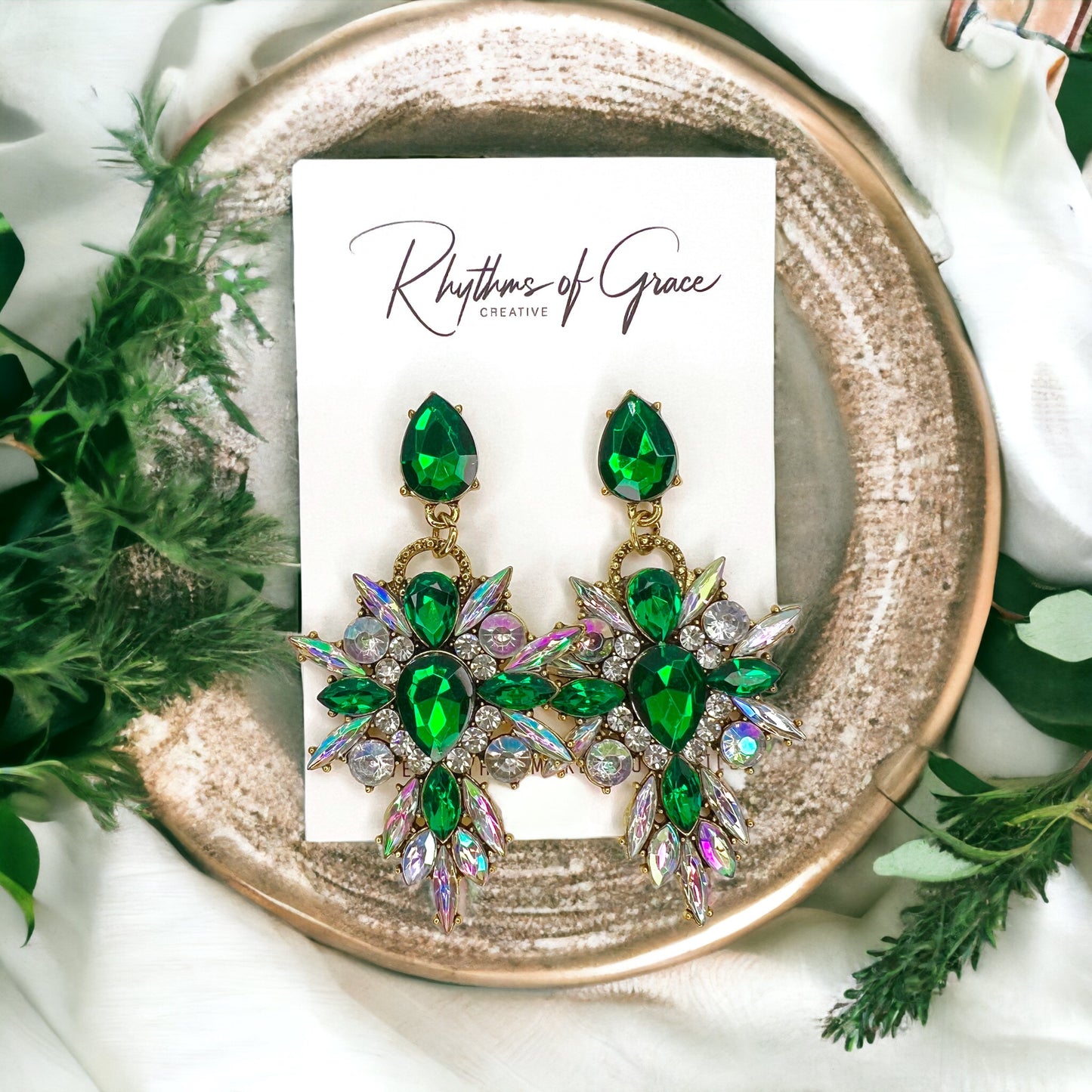 Luck & Glam: Dazzling Green Rhinestone Dangle Earrings! - Rhythms of Grace Creative