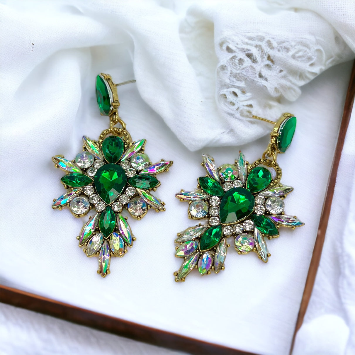 Luck & Glam: Dazzling Green Rhinestone Dangle Earrings! - Rhythms of Grace Creative
