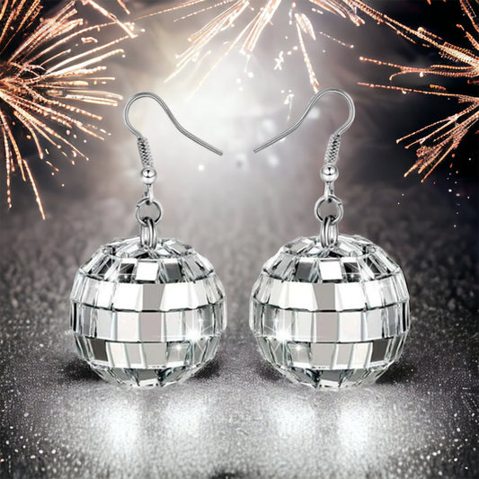 Silver Disco Ball Earrings - Ball Drop, Disco Ball, Bachelorette Party, New Year's Eve, NYE Earrings, Disco Party