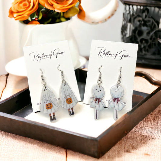 Ghost Earrings - Halloween Earrings, Lollipop Earrings, Ghost Costume, Halloween Accessories, Retro Custom, Costume Jewelry, Handmade Earrings - Rhythms of Grace Creative