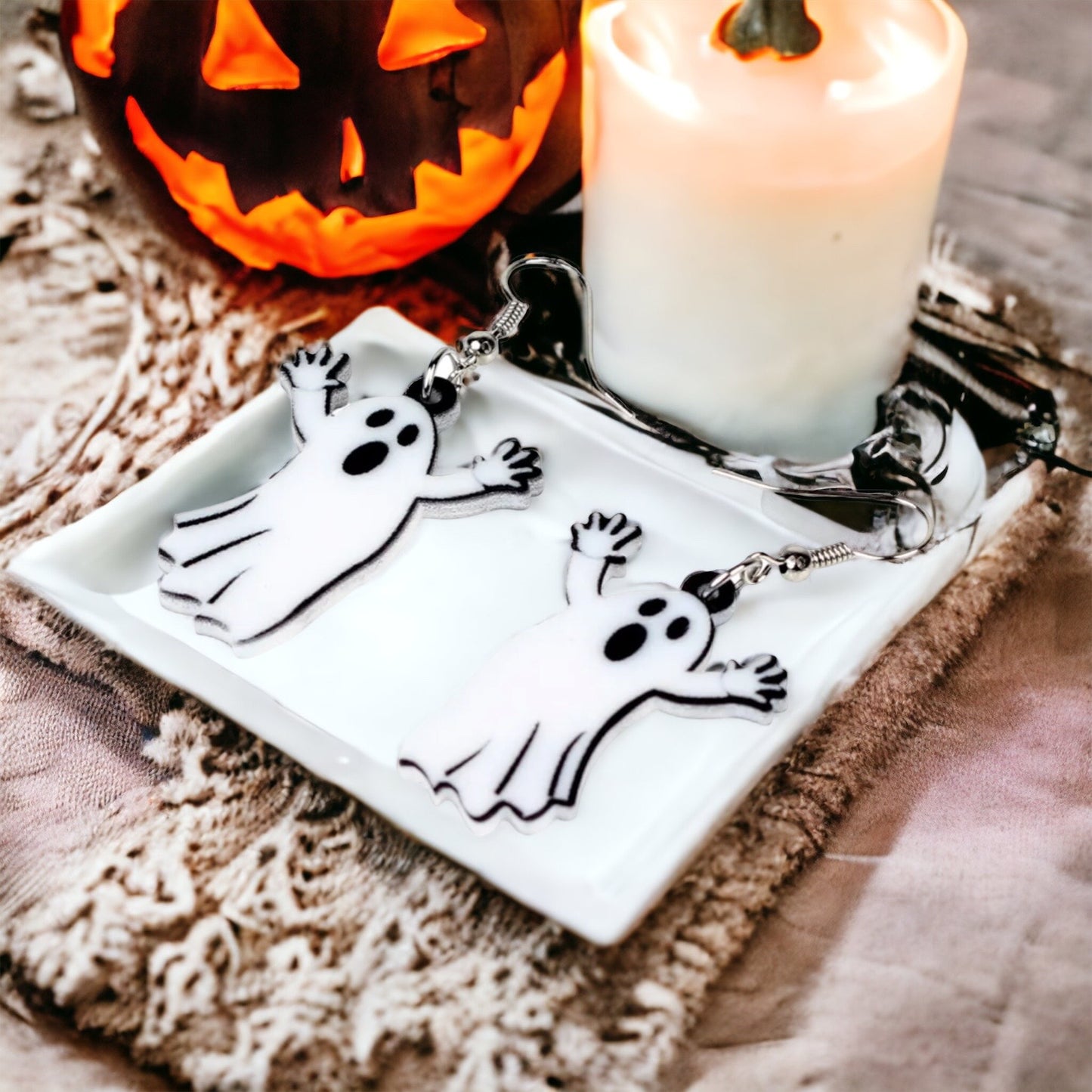 Ghost Earrings - Halloween Earrings, Ghost Jewelry, Halloween Jewelry, Halloween Earrings, Ghost Costume, Trick or Treat - Rhythms of Grace Creative