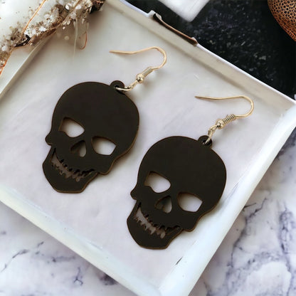 Black Skull Earrings - Halloween Earrings, Skeleton Earrings, Halloween Skull, Halloween Earrings, Black Earrings, Trick or Treat
