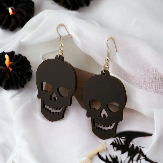 Black Skull Earrings - Halloween Earrings, Skeleton Earrings, Halloween Skull, Halloween Earrings, Black Earrings, Trick or Treat