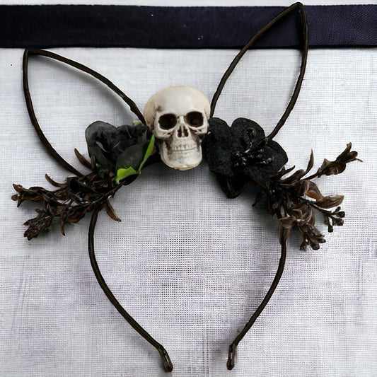 Halloween Headband - Handmade Headpiece, Halloween Headpiece, Skull Bow, Skull Headpiece - Rhythms of Grace Creative