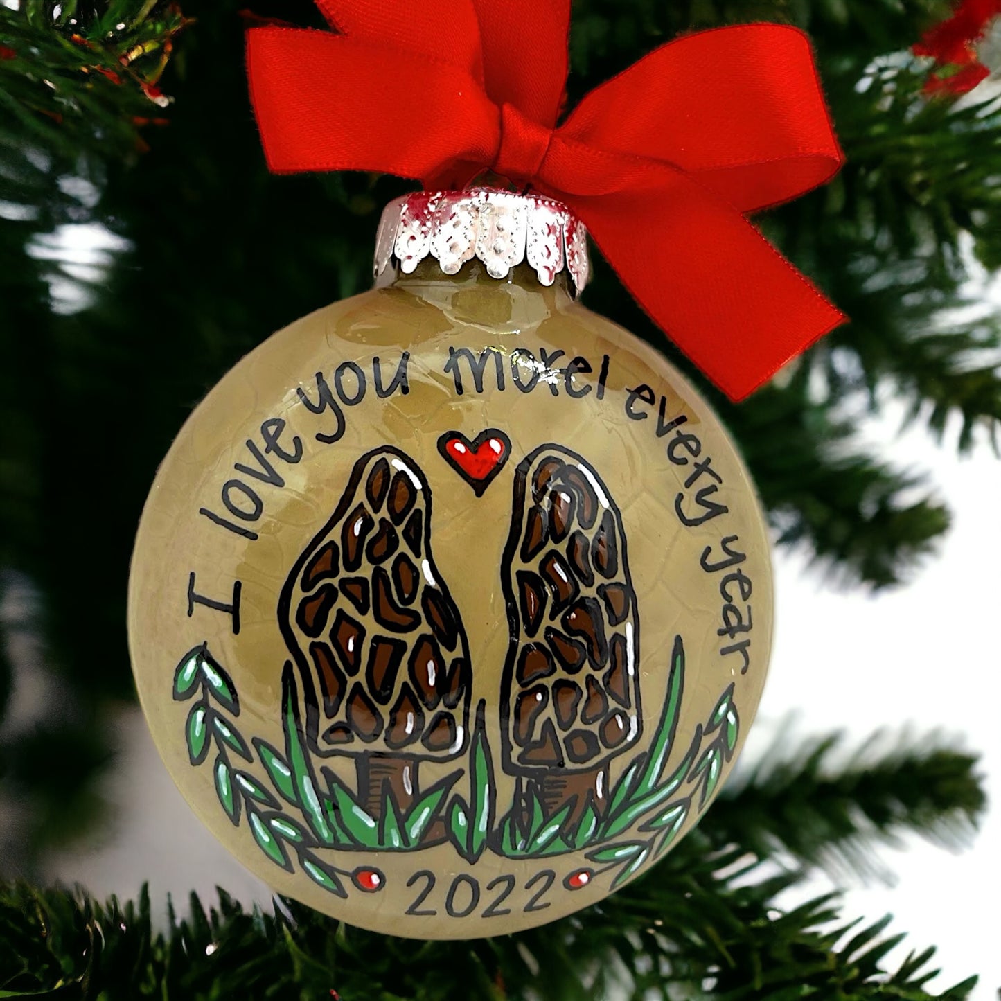 Morel Mushroom Christmas Ornament: "I Love You Morel Every Year"