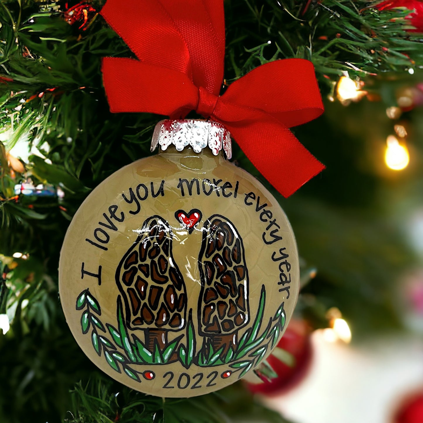 Morel Mushroom Christmas Ornament: "I Love You Morel Every Year"