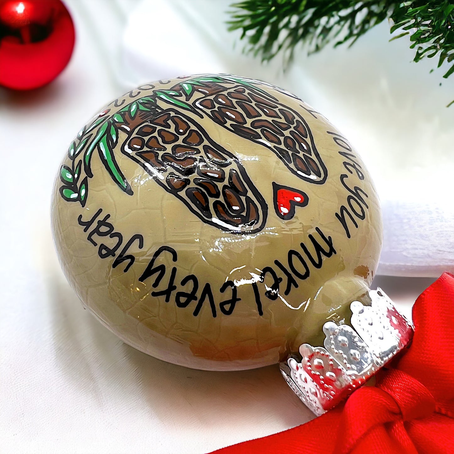 Morel Mushroom Christmas Ornament: "I Love You Morel Every Year"