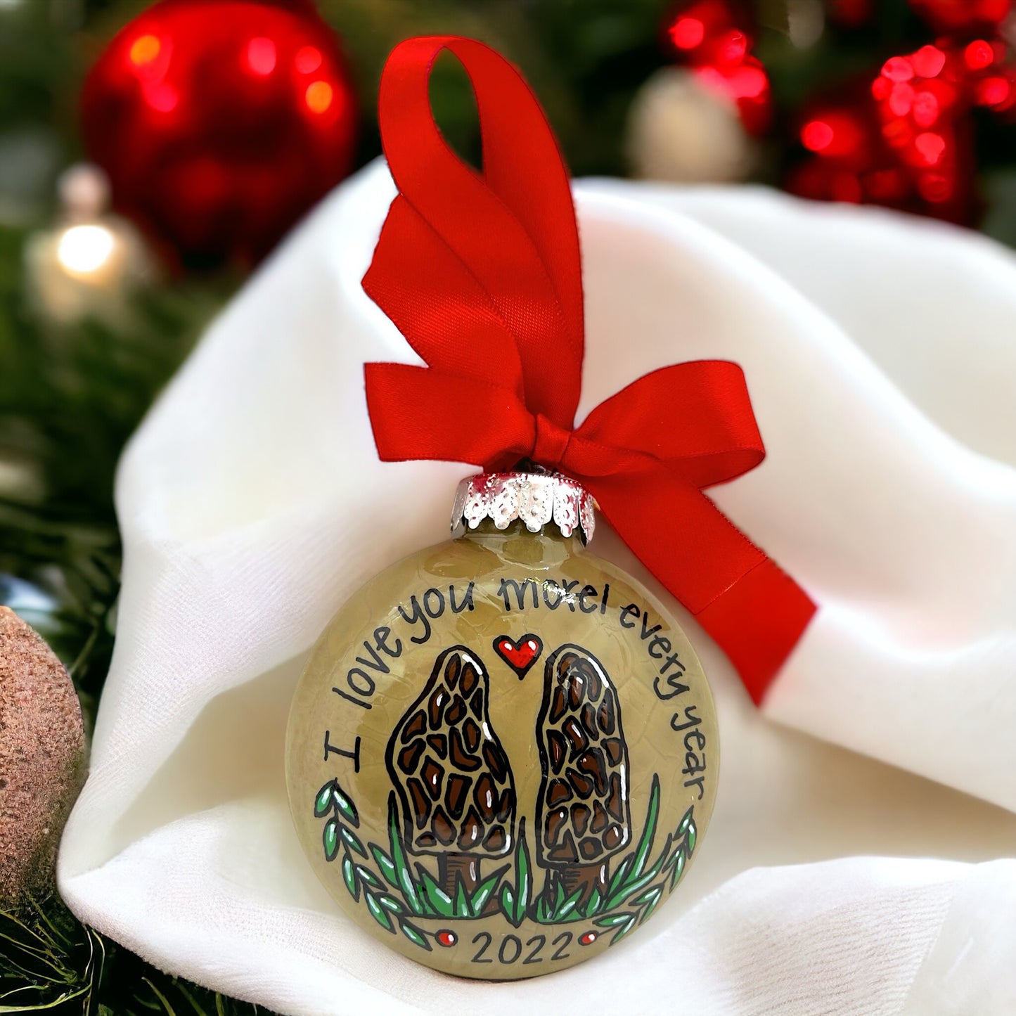 Morel Mushroom Christmas Ornament: "I Love You Morel Every Year"