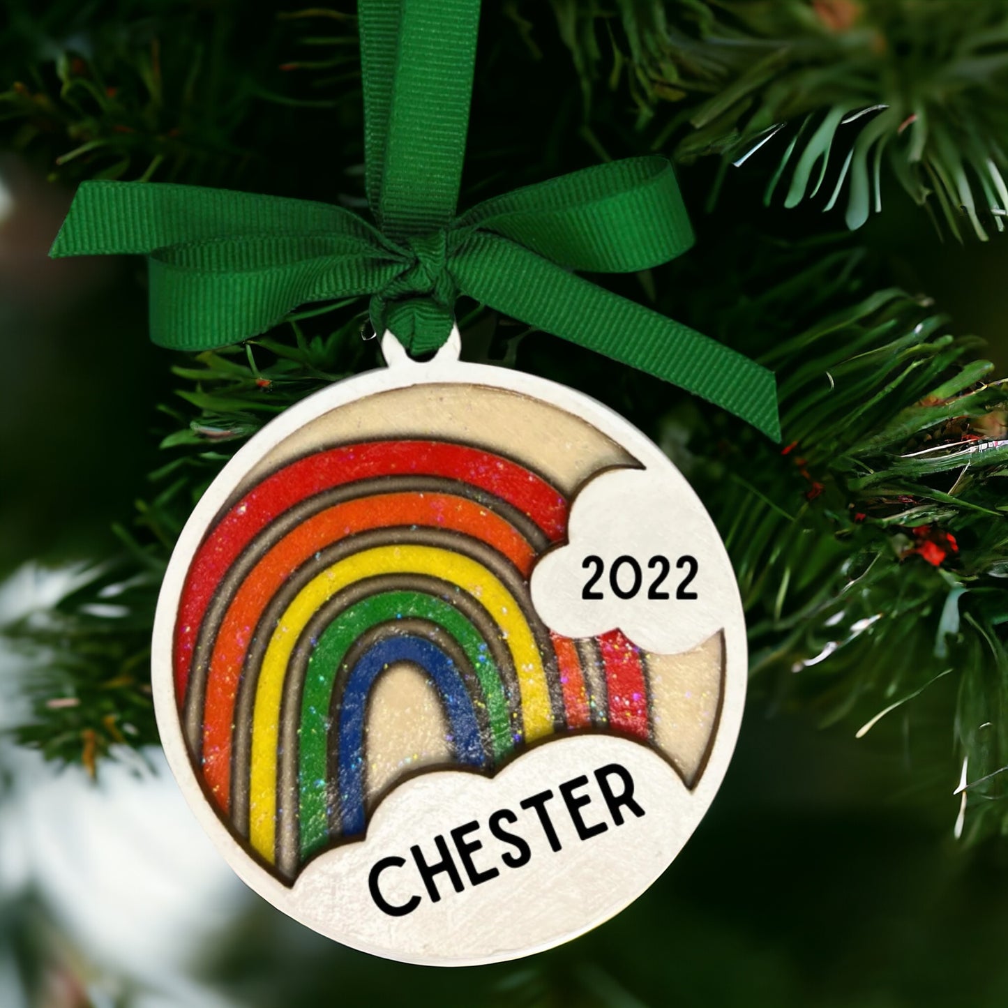 Colorful Memories: Personalized Wooden Rainbow Ornament