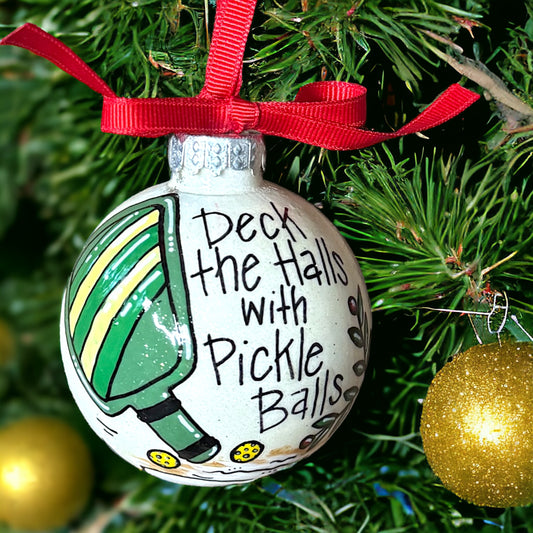 Deck the Halls with Pickle Balls Christmas Ornament - Hand-Painted and Personalized