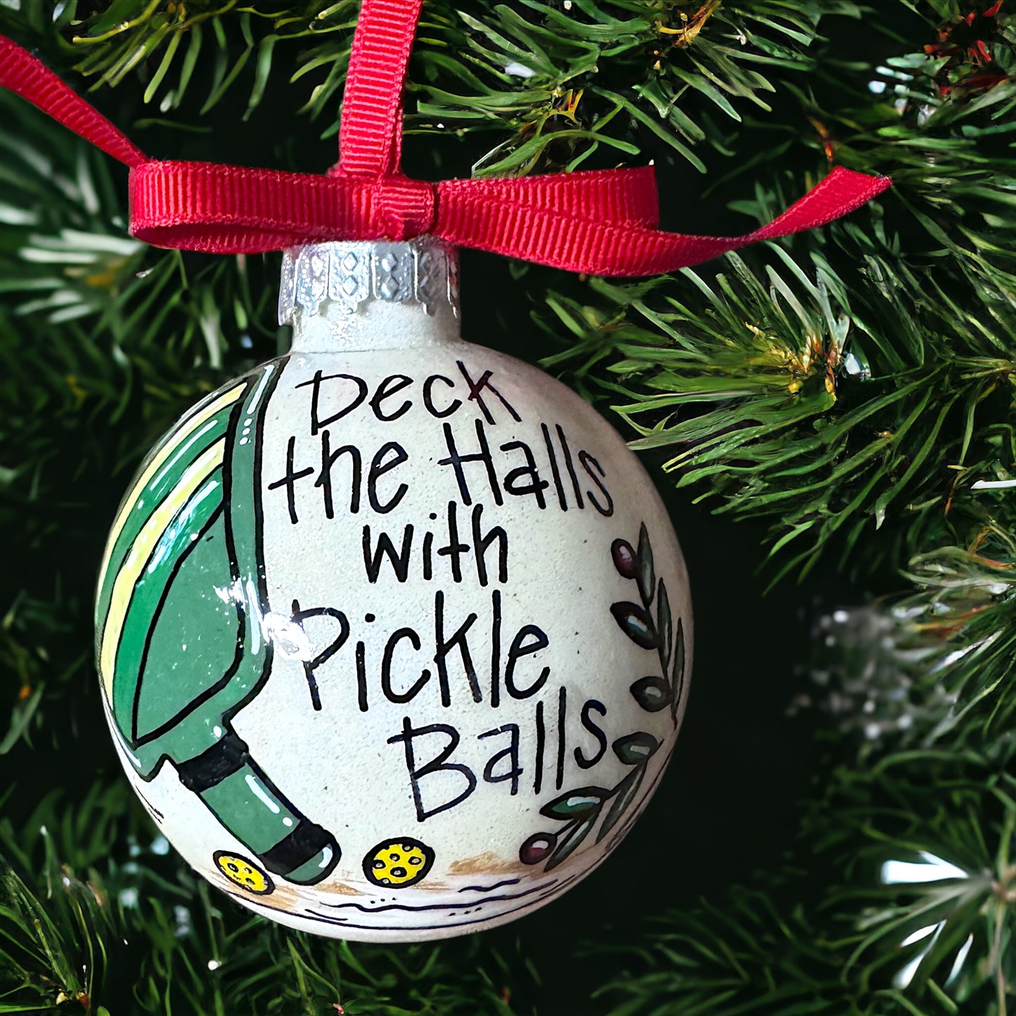Deck the Halls with Pickle Balls Christmas Ornament - Hand-Painted and Personalized