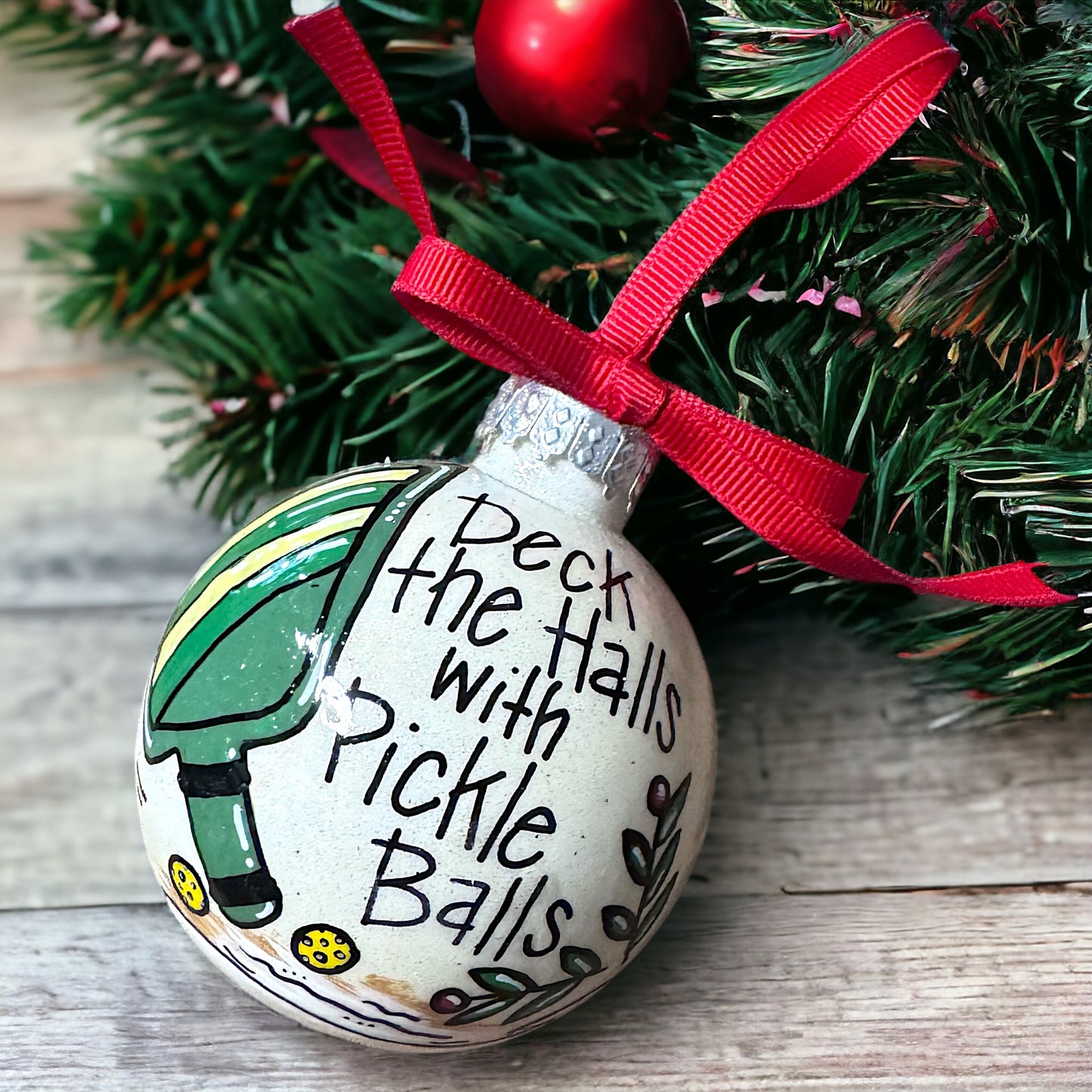 Deck the Halls with Pickle Balls Christmas Ornament - Hand-Painted and Personalized