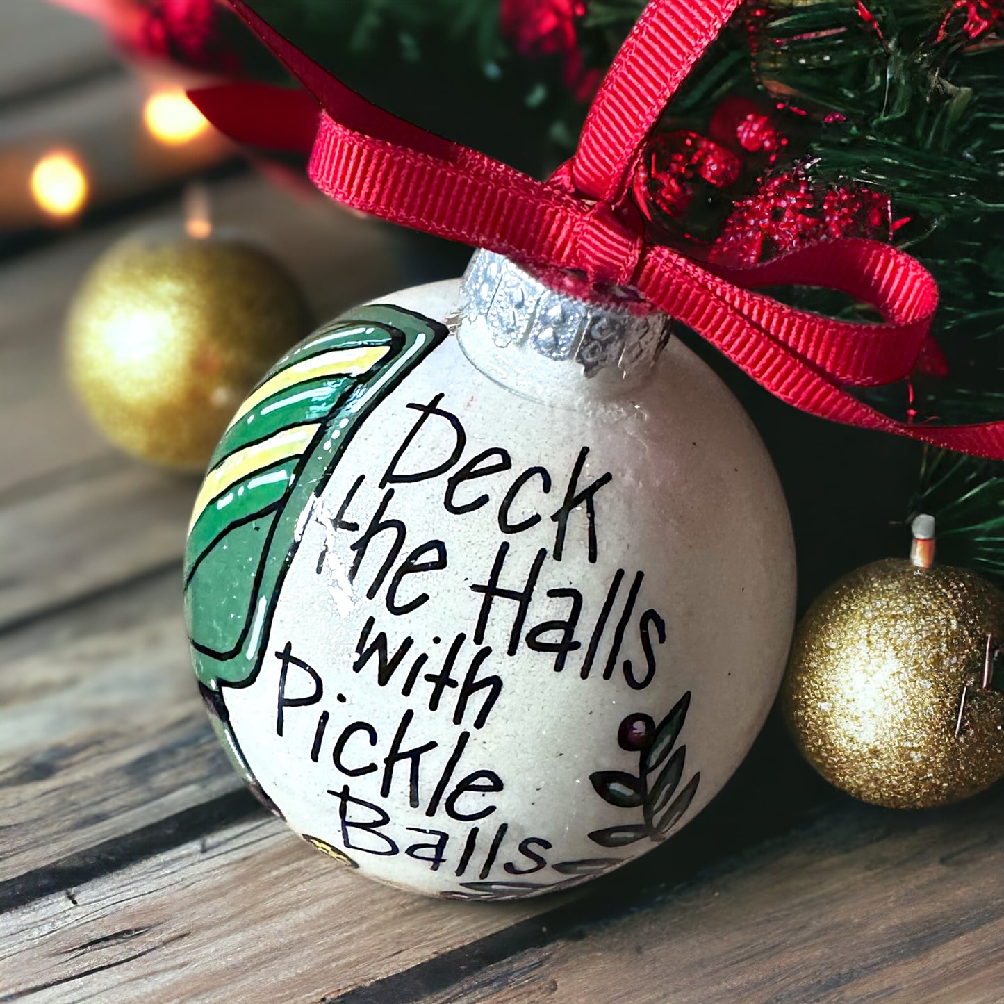 Deck the Halls with Pickle Balls Christmas Ornament - Hand-Painted and Personalized