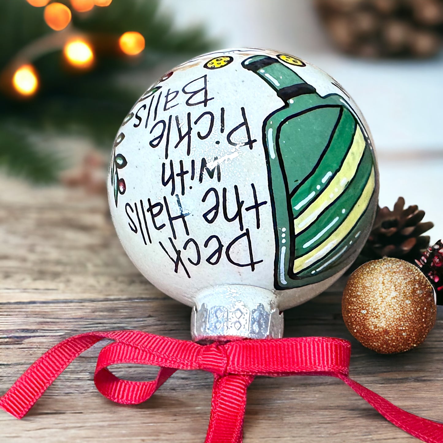 Deck the Halls with Pickle Balls Christmas Ornament - Hand-Painted and Personalized