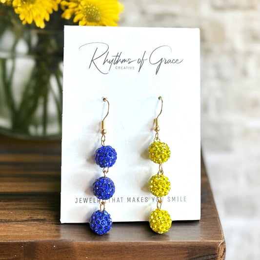 Sparkly Blue & Gold Dangle Earrings – Covington High Inspired – Mismatched Glam! ✨