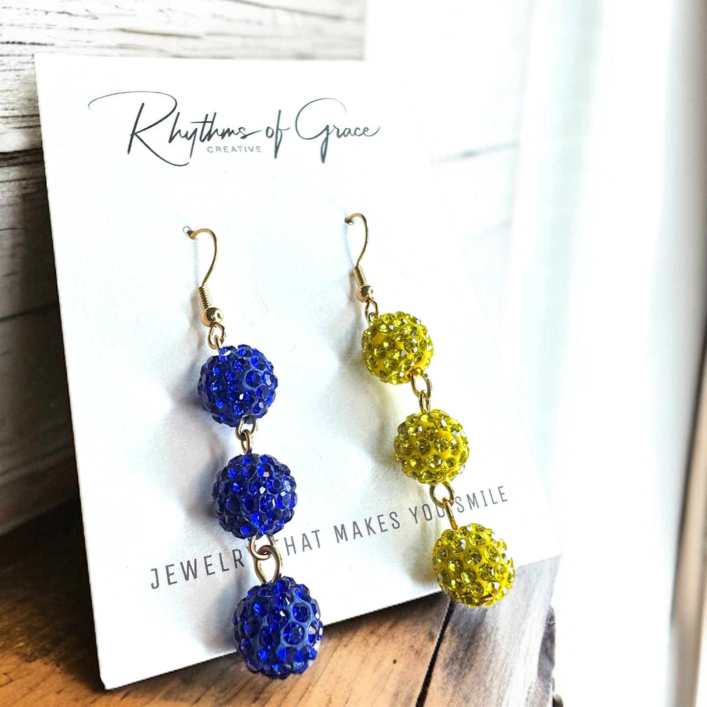 Sparkly Blue & Gold Dangle Earrings – Covington High Inspired – Mismatched Glam! ✨