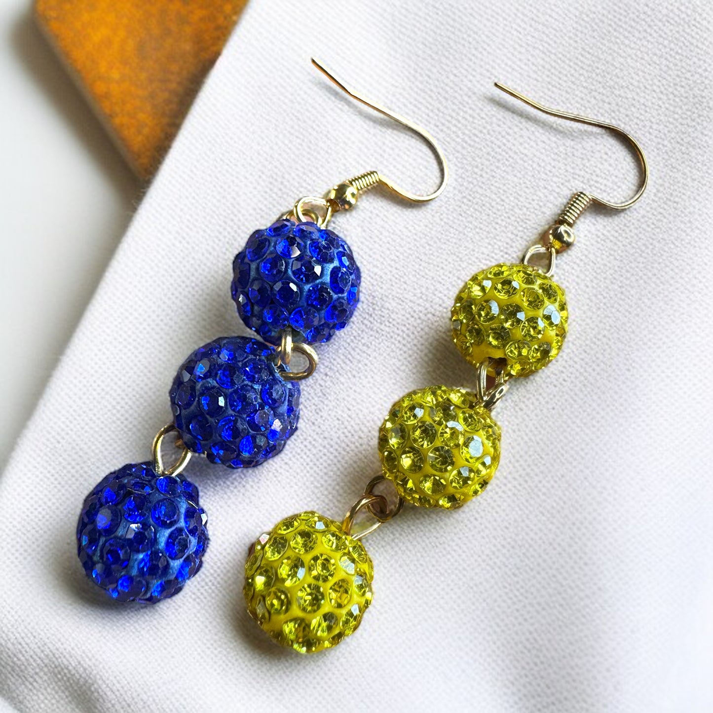 Sparkly Blue & Gold Dangle Earrings – Covington High Inspired – Mismatched Glam! ✨