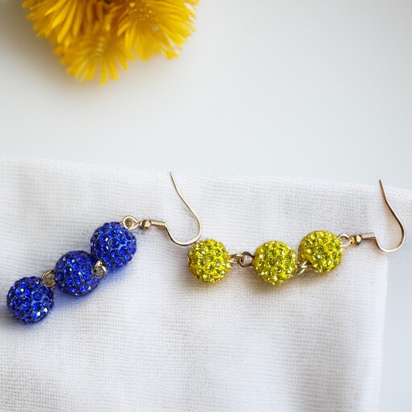 Sparkly Blue & Gold Dangle Earrings – Covington High Inspired – Mismatched Glam! ✨
