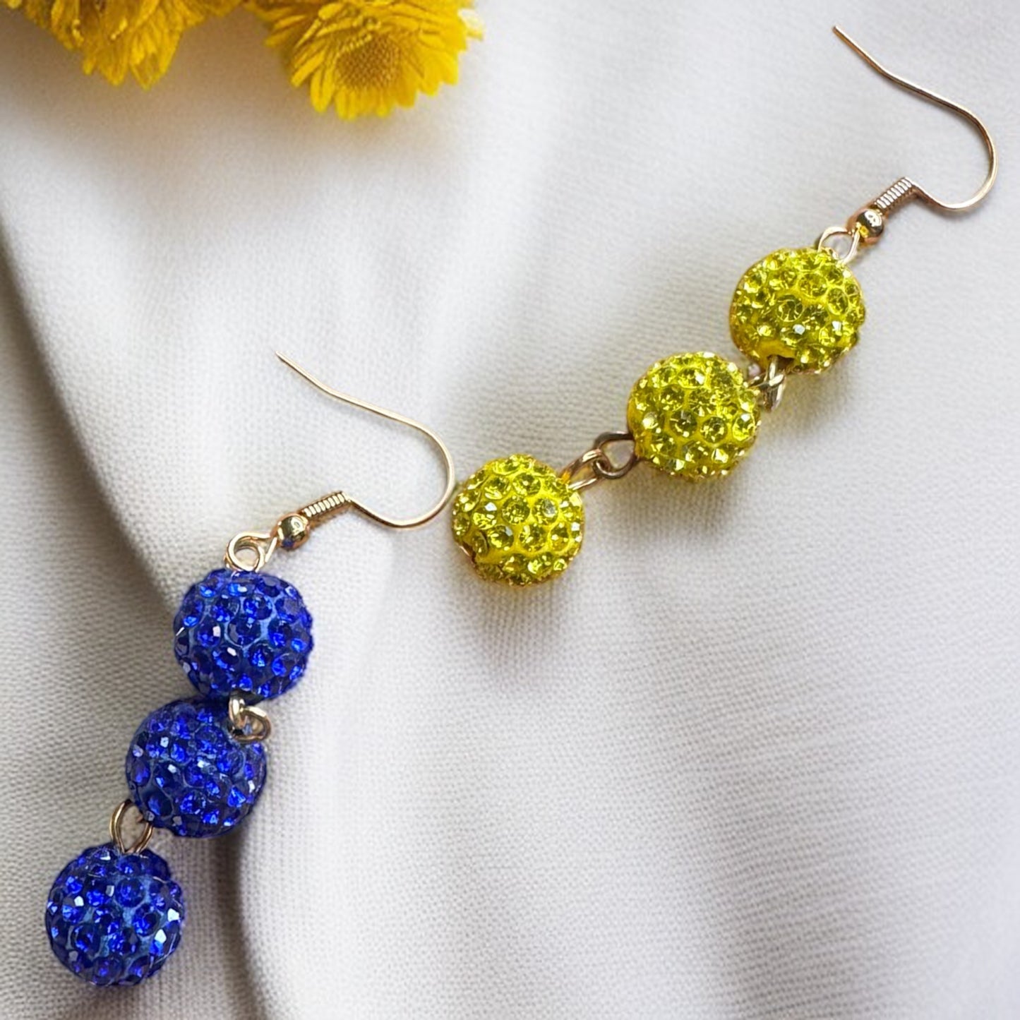 Sparkly Blue & Gold Dangle Earrings – Covington High Inspired – Mismatched Glam! ✨