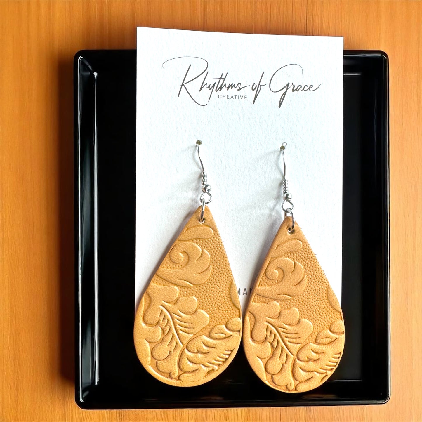 Embossed Leather Teardrop Earrings – Boho Beauty Meets Western Charm 🤎 - Rhythms of Grace Creative