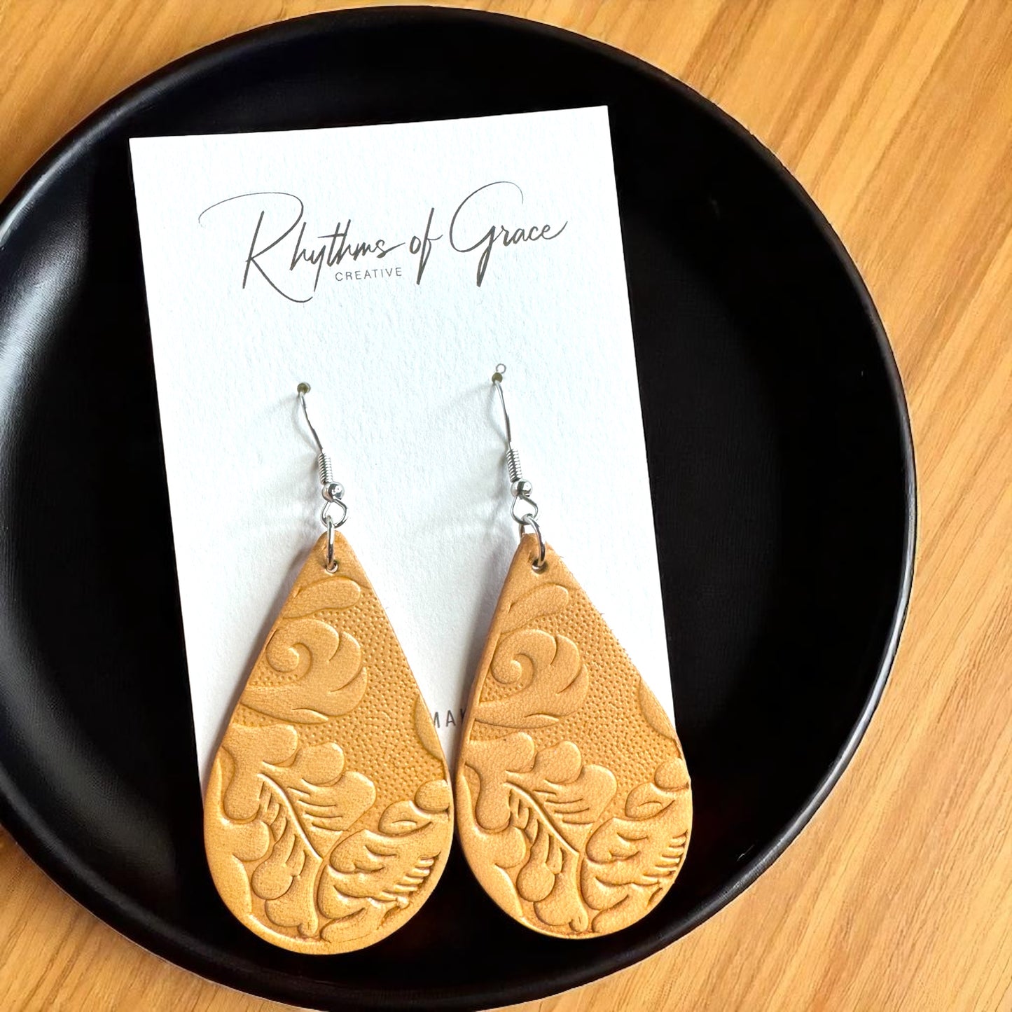 Embossed Leather Teardrop Earrings – Boho Beauty Meets Western Charm 🤎 - Rhythms of Grace Creative