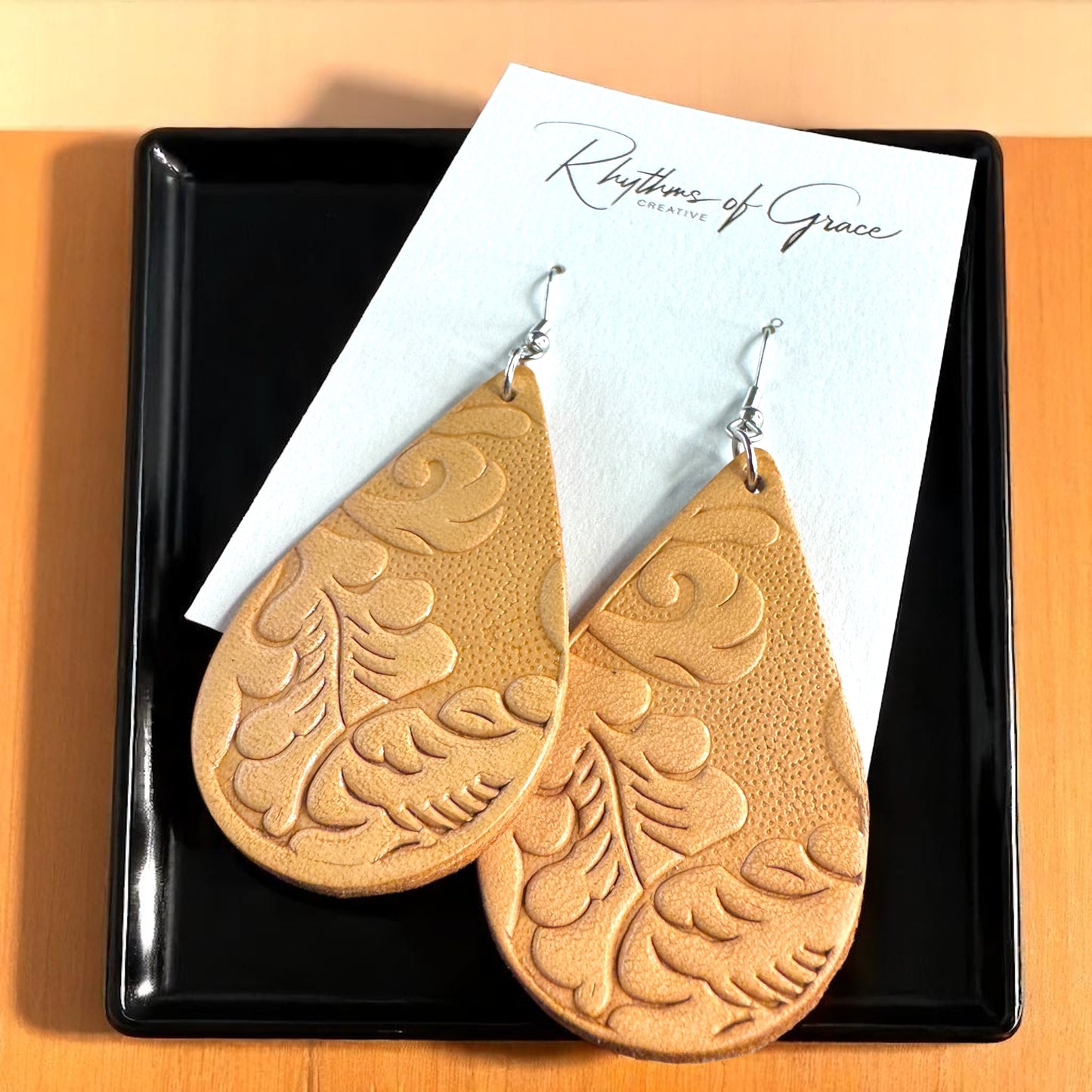 Embossed Leather Teardrop Earrings – Boho Beauty Meets Western Charm 🤎 - Rhythms of Grace Creative
