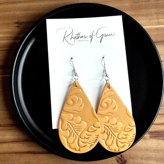 Embossed Leather Teardrop Earrings – Boho Beauty Meets Western Charm 🤎 - Rhythms of Grace Creative