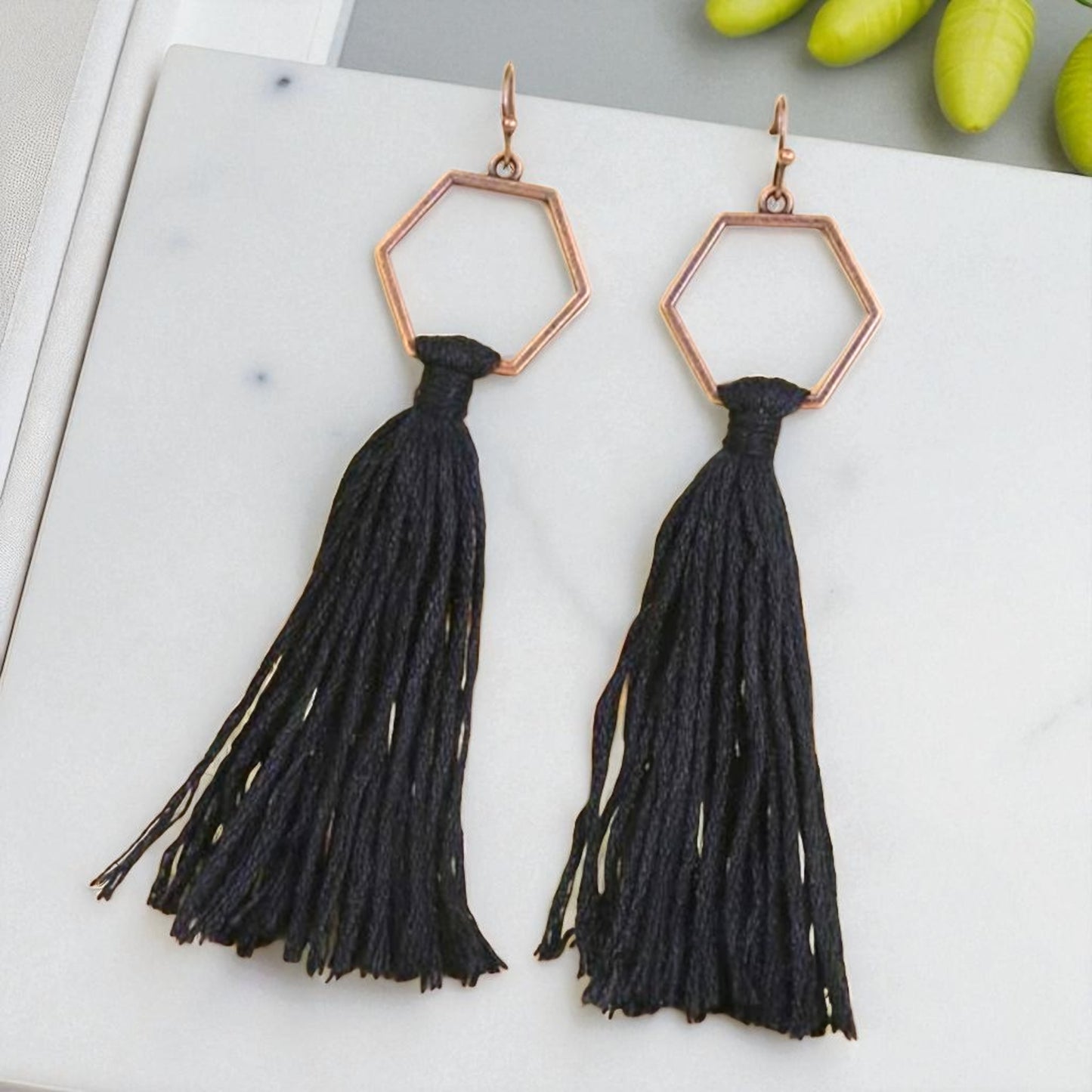 Boho Tassel Dangle Earrings – Sage Green or Black | Western Chic Jewelry