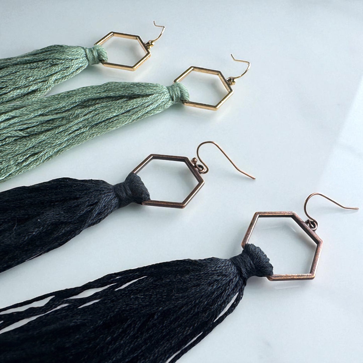 Boho Tassel Dangle Earrings – Sage Green or Black | Western Chic Jewelry