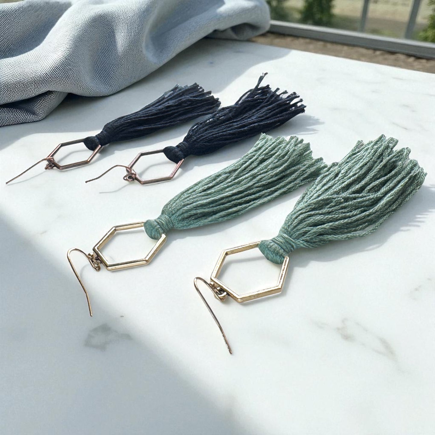 Boho Tassel Dangle Earrings – Sage Green or Black | Western Chic Jewelry