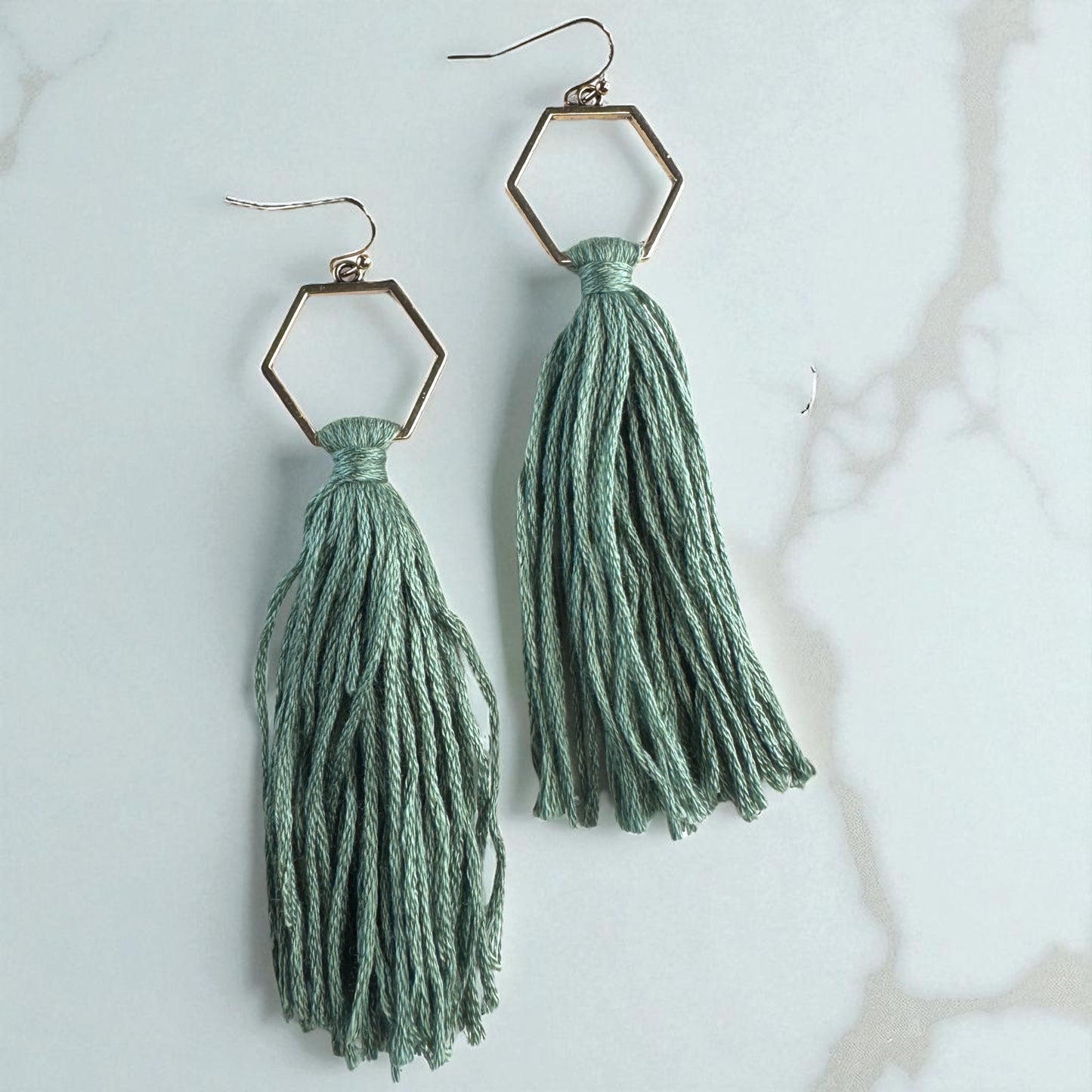 Boho Tassel Dangle Earrings – Sage Green or Black | Western Chic Jewelry