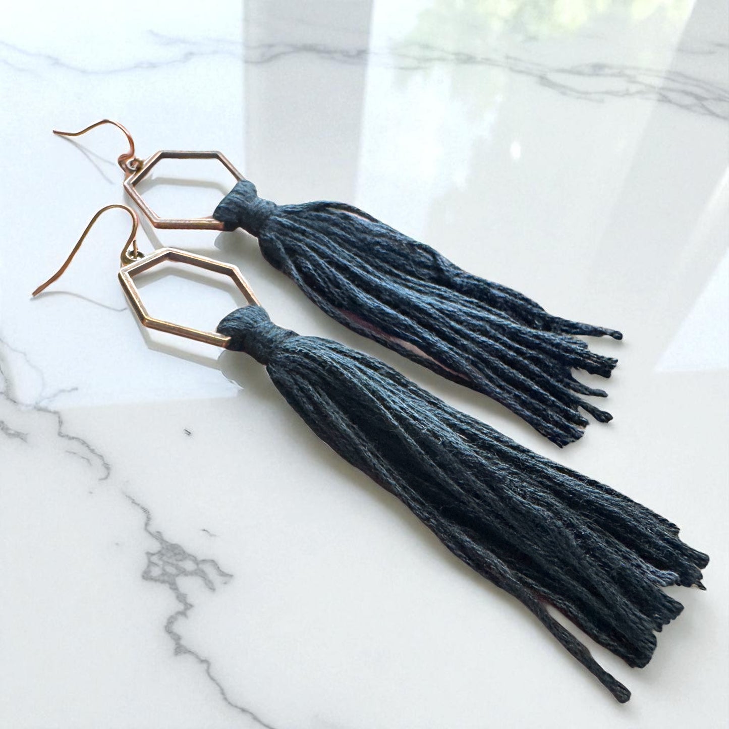 Boho Tassel Dangle Earrings – Sage Green or Black | Western Chic Jewelry