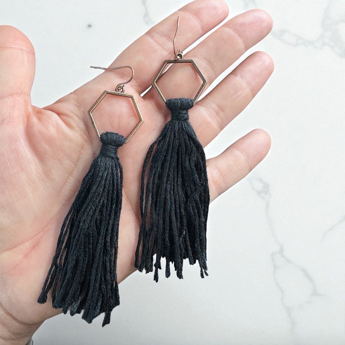 Boho Tassel Dangle Earrings – Sage Green or Black | Western Chic Jewelry